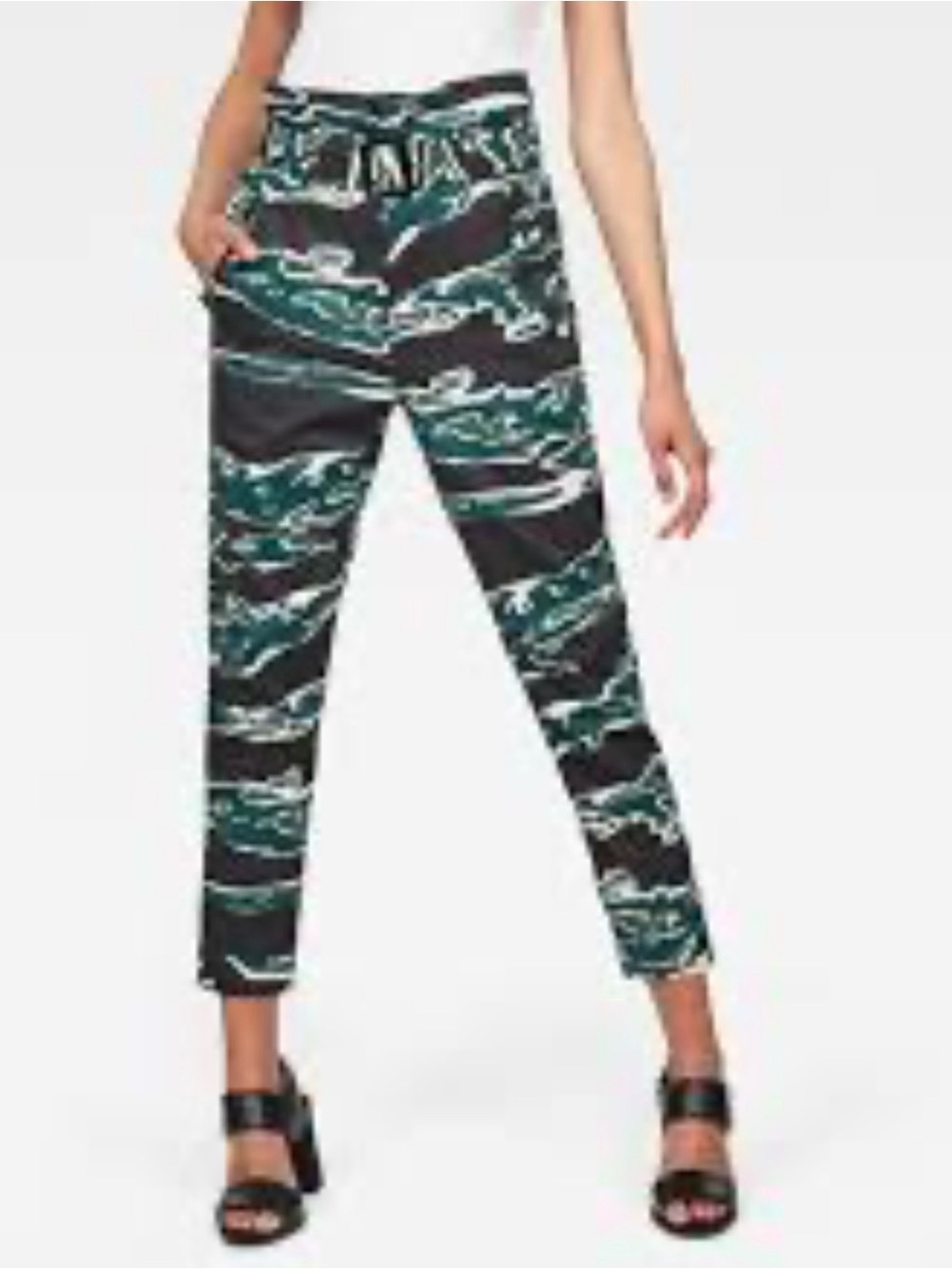 G-Star Camouflage Pants in Black and Green high waisted